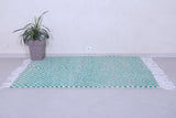 Handmade moroccan green checkered rug 4.8 FT X 6.6 FT