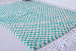 Handmade moroccan green checkered rug 4.8 FT X 6.6 FT