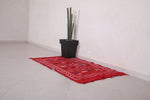 Red falt woven berber Moroccan rug , 3.1 FT X 5 FT