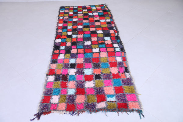 Handmade Moroccan rug – 3.4 x 8.3 FT | Vibrant checkerboard pattern