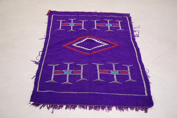 Vibrant Moroccan Kilim Rug 2.9 FT x 4.9 FT – Bold Purple & Geometric Design
