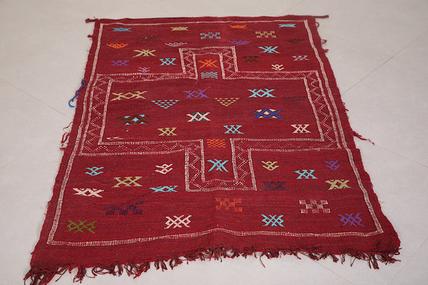 Handwoven berber azilal carpet – Moroccan rug 3.3 FT X 4.9 FT | Traditional red design
