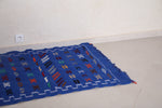 Blue flatwoven Moroccan berber small rug ,  3.1 FT X 4.7 FT