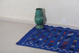 Blue flatwoven Moroccan berber small rug ,  3.1 FT X 4.7 FT