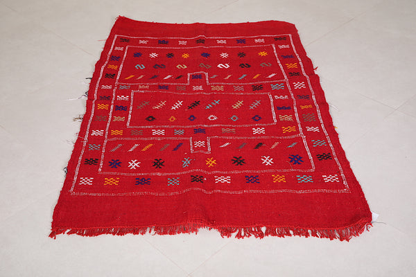 Handwoven Red Kilim Rug – 3.2 FT X 4.7 FT | Authentic Moroccan Design