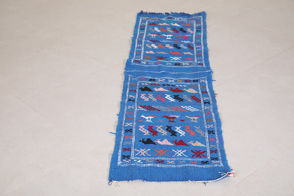 Long blue entryway berber Moroccan rug – 1.7 FT x 6.2 FT | Handwoven artisan design