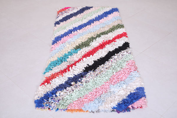 Moroccan hand knotted boucherouite Rug 2.5 FT X 6.1 FT