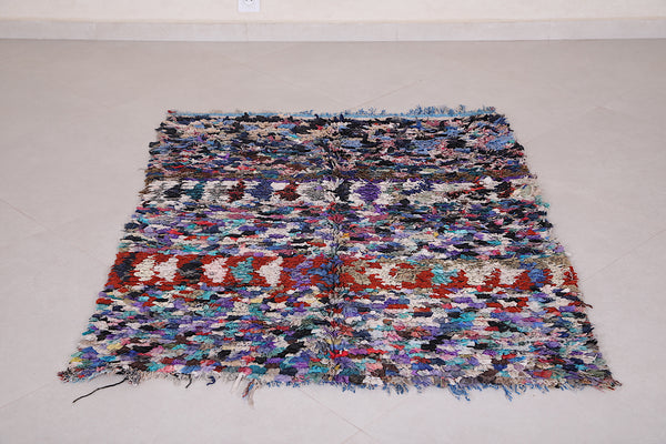 Small berber Moroccan Boucherouite rug 3.8 FT X 4.8 FT