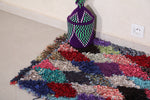 Small berber moroccan Boucherouite rug 2.2 FT X 3.2 FT