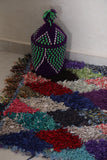 Small berber moroccan Boucherouite rug 2.2 FT X 3.2 FT