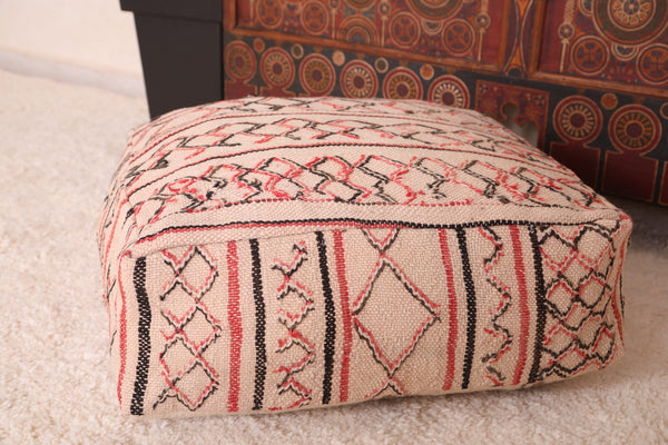 Moroccan kilim azilal handmade berber rug pouf – Unique artisan footrest