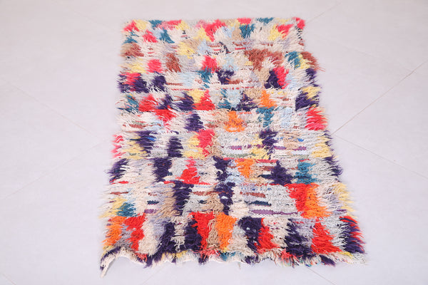 Vintage Moroccan Boucherouite Rug – 2.4 x 5.1 FT Colorful Handmade Carpet