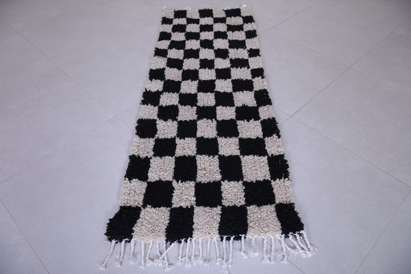 Moroccan handmade checkered runner rug – 2 x 5.6 FT, Black and white