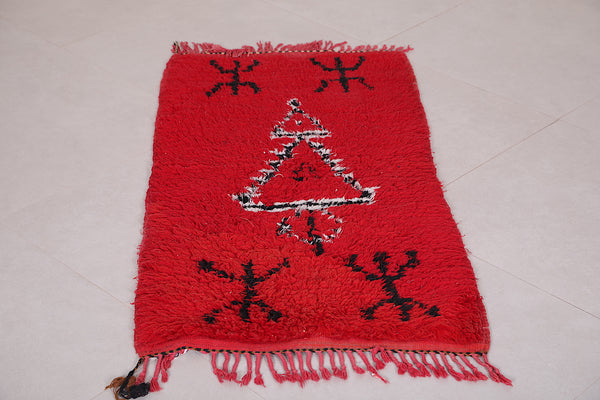 Handmade azilal moroccan red carpet 2 FT X 4.1 FT