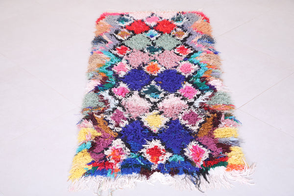 Hallway Moroccan boucherouite vintage rug – 2.3 x 5.4 FT handmade colorful carpet