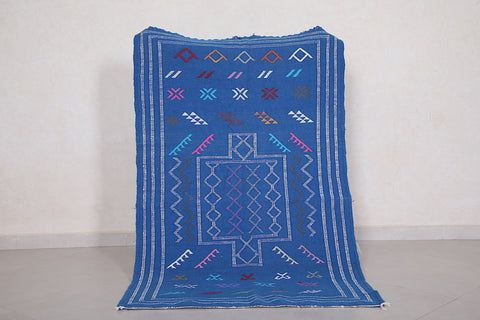 Handwoven Moroccan rug Blue 3.2 FT X 5 FT