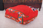 Red Moroccan handmade berber rug Kilim Pouf