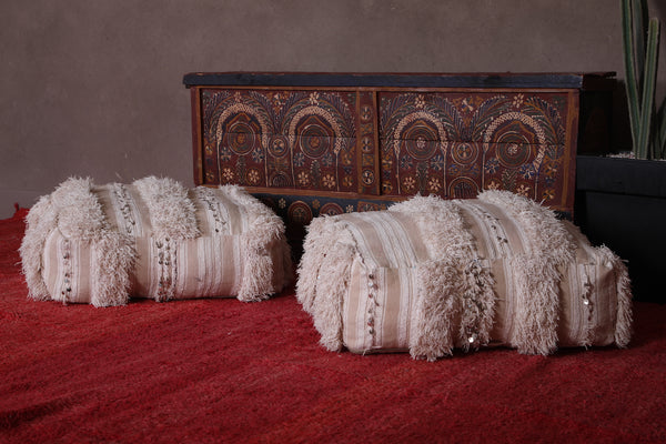 Handwoven Moroccan Poufs - Berber Floor Cushions (Set of 2)