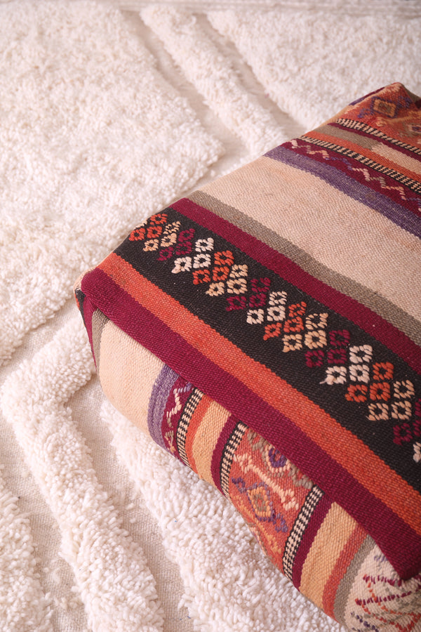 Moroccan flatwoven berber handmade rug pouf – Traditional ottoman decor