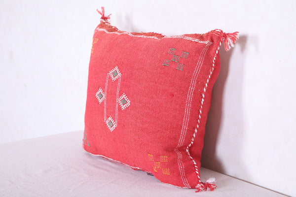 Handwoven Moroccan Pillow | Red Sabra Silk Cushion 17.3