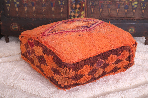 Moroccan handmade berber kilim orange rug pouf