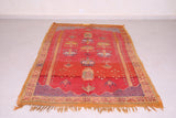 Red wool Moroccan Berber rug 4.4 ft x 7.9 ft