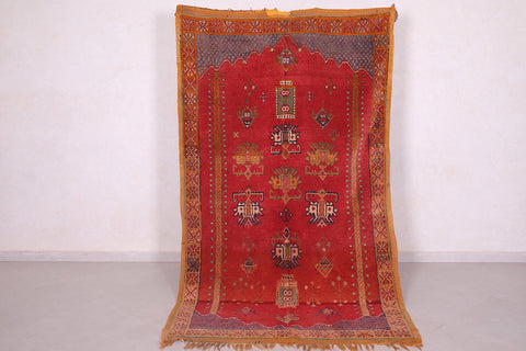 Red wool Moroccan Berber rug 4.4 ft x 7.9 ft