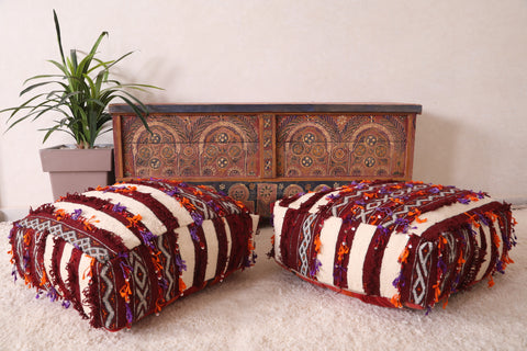 Two Moroccan handmade Kilim berber Poufs