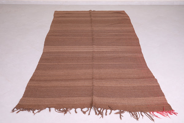 Brown flatwoven Moroccan berber rug – 4.5 FT x 8.8 FT | Minimalist natural design