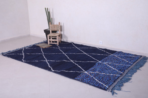 Blue custom moroccan rug with white stripes