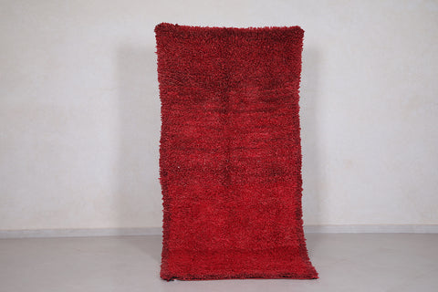 All wool red moroccan berber rug 3.6 FT X 7.6 FT