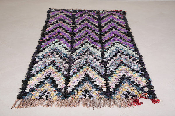 Moroccan boucherouite Handmade Berber rug 3.7 FT X 7.7 FT
