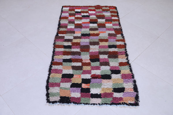 Moroccan runner rug – Multicolored checkered design 2.7 x 5.5 FT
