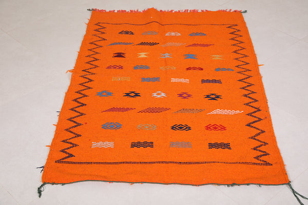 orange flat woven Moroccan carpet 3.2 FT X 4.7 FT