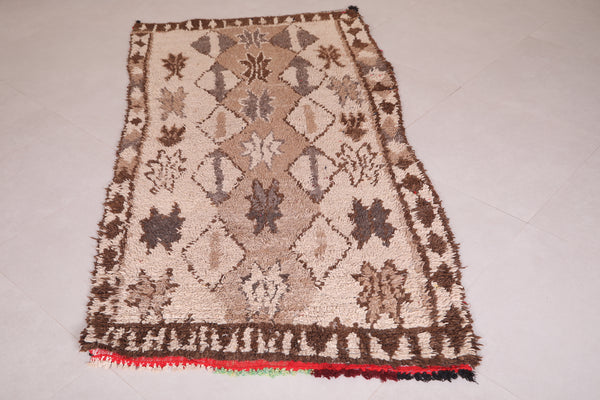 Brown handmade Moroccan berber rug - 3.5 FT X 6.8 FT