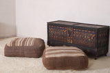 Two Moroccan handmade brown berber rug kilim poufs