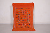 Orange berber Moroccan handwoven rug , 3 FT X 4.9 FT