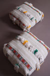 Two moroccan berber handwoven kilim rug poufs