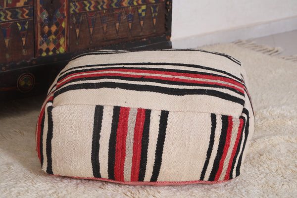 Moroccan handmade black & red kilim rug pouf