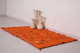 Orange old flatwoven Moroccan berber rug , 3.5 FT X 4.6 FT
