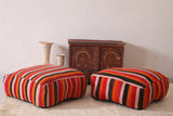 two Moroccan handmade vintage woven rug poufs