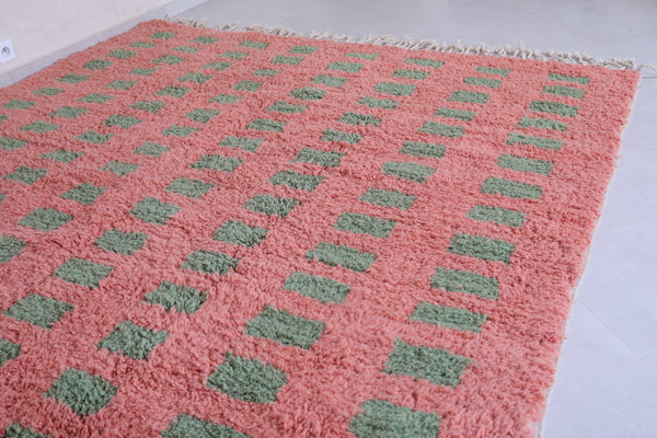 Green checkered red wool custom Moroccan rug – Handmade modern design