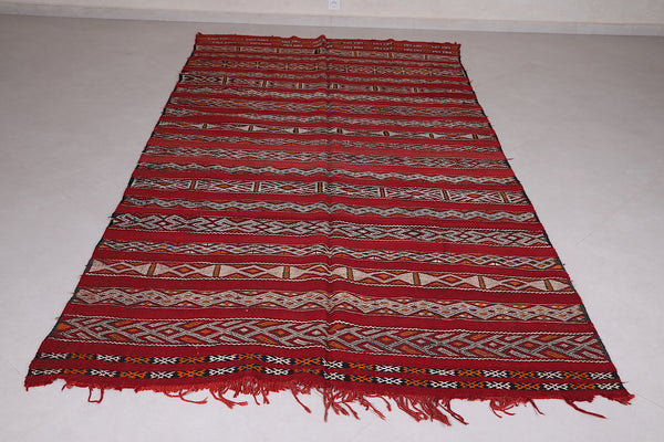 Vintage Moroccan Kilim Rug 5.5 x 10.6 FT – Red & Geometric Patterns
