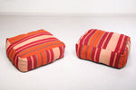 Two Moroccan colorful berber kilim old rug poufs