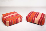 Two Moroccan colorful berber kilim old rug poufs