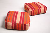 Two Moroccan colorful berber kilim old rug poufs