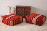 Two Moroccan colorful berber kilim old rug poufs