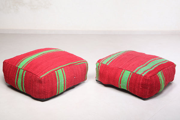 Two Moroccan berber kilim flatwoven rug poufs