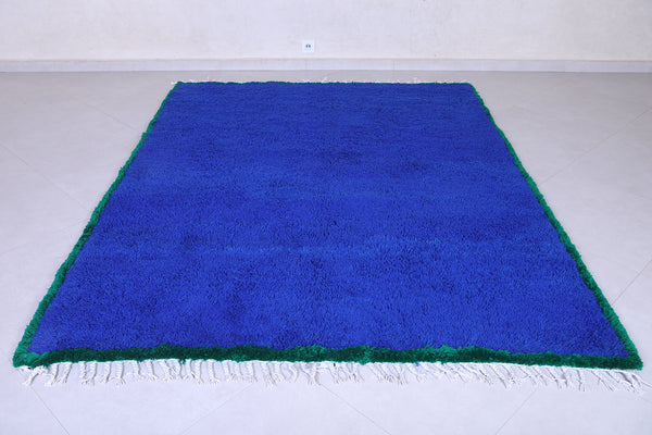 Blue custom rug with green borders - Handmade Moroccan solid rug