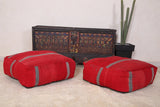 Two handmade Moroccan berber red kilim rug poufs